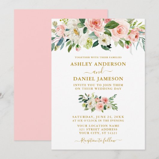 Elegant Waterverf Pink Blush Floral Weddenschap Go Kaart (Voorkant / Achterkant)