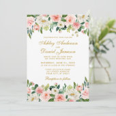 Elegant Waterverf Pink Blush Floral Wedding Kaart (Staand voorkant)