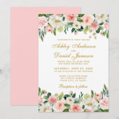 Elegant Waterverf Pink Blush Floral Wedding Kaart (Voorkant / Achterkant)