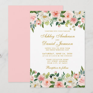 Elegant Waterverf Pink Blush Floral Wedding Kaart