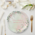 Elegant Waterverf Pink Blush Floral Wedding Papieren Bordje<br><div class="desc">Elegant en romantisch pastel knipoogt roze en munt. Zo romantisch. Geef uw persoonlijke gegevens aan met bruid- en bruidenamen en uw speciale datum. Ideaal voor je vrijgezellenfeest,  trouwreceptie of feest. Gefeliciteerd met je aanstaande bruiloft.</div>