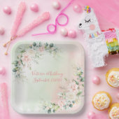 Elegant Waterverf Pink Blush Floral Wedding Papieren Bordje (Feest)