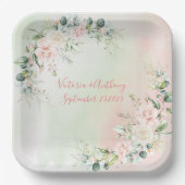 Elegant Waterverf Pink Blush Floral Wedding Papieren Bordje (Voorkant)