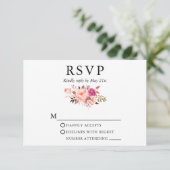 Elegant Waterverf Pink Blush Floral Wedding RSVP Kaartje (Staand voorkant)