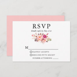 Elegant Waterverf Pink Blush Floral Wedding RSVP Kaartje