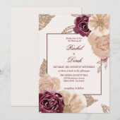Elegant Waterverf Pink Burgundy Floral Wedding Kaart (Voorkant / Achterkant)