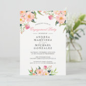 Elegant Waterverf Pink Floral Engagement Party Kaart (Staand voorkant)