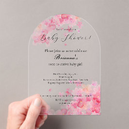 Elegant Waterverf Pink Floral Girl Baby shower Acryl Uitnodigingen