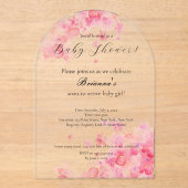 Elegant Waterverf Pink Floral Girl Baby shower Acryl Uitnodigingen (Voorkant)