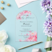 Elegant Waterverf Pink Floral Girl Baby shower Acryl Uitnodigingen (Insitu (Huwelijk))