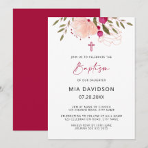 Elegant Waterverf Pink Floral Girl Baptism Invita
