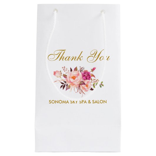 Elegant Waterverf Pink Floral Gold Hartelijk dank Klein Cadeauzakje (Voorkant)