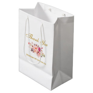 Elegant Waterverf Pink Floral Gold Hartelijk dank Medium Cadeauzakje