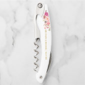 Elegant Waterverf Pink Floral Gold Wedding Kurkentrekker (Voorkant)