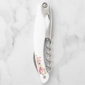 Elegant Waterverf Pink Floral Gold Wedding Kurkentrekker (Achterkant)