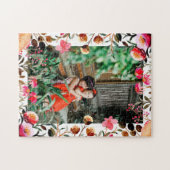 Elegant Waterverf Pink Floral Greenery Foto Legpuzzel (Horizontaal)