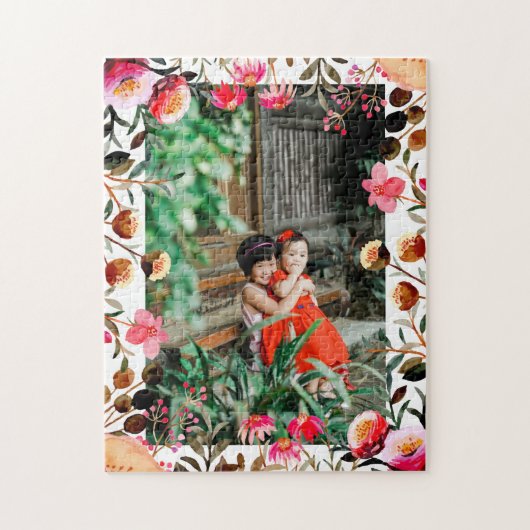 Elegant Waterverf Pink Floral Greenery Foto Legpuzzel (Verticaal)