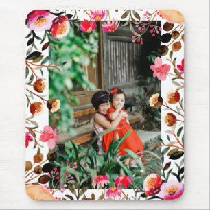 Elegant Waterverf Pink Floral Greenery Foto Muismat