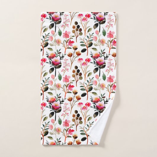Elegant Waterverf Pink Floral Greenery Pattern Bad Handdoek (Handdoek)