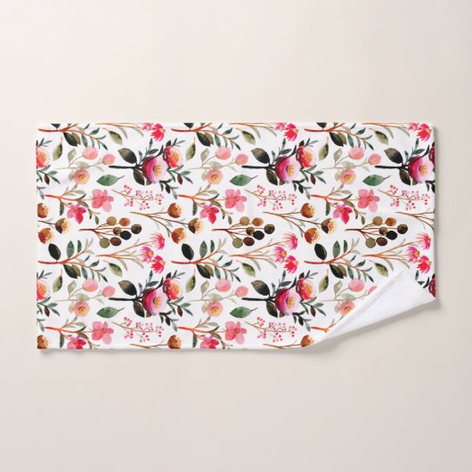 Elegant Waterverf Pink Floral Greenery Pattern Bad Handdoek (Handdoek)