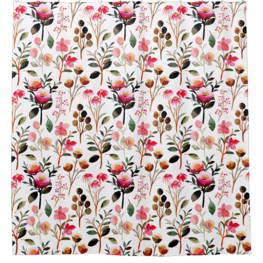Elegant Waterverf Pink Floral Greenery Pattern Douchegordijn (Voorkant)