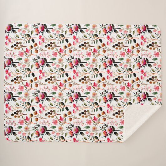 Elegant Waterverf Pink Floral Greenery Pattern Sherpa Deken (Voorkant (horizontaal))