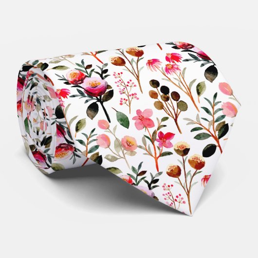 Elegant Waterverf Pink Floral Greenery Pattern Stropdas (Opgerold)