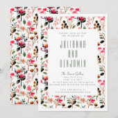 Elegant Waterverf Pink Floral Greenery Wedding Kaart (Voorkant / Achterkant)