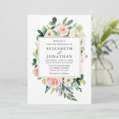 Elegant Waterverf Pink Floral Lijst Wedding Kaart (Staand voorkant)