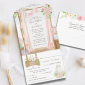 Elegant Waterverf Pink Floral Wedding buitenshuis All In One Uitnodiging