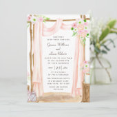 Elegant Waterverf Pink Floral Wedding buitenshuis Kaart (Staand voorkant)