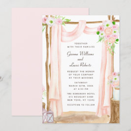 Elegant Waterverf Pink Floral Wedding buitenshuis Kaart