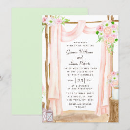 Elegant Waterverf Pink Floral Wedding buitenshuis Kaart