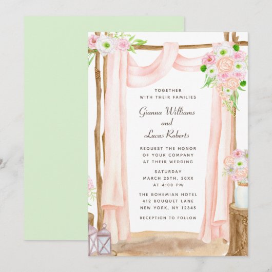 Elegant Waterverf Pink Floral Wedding buitenshuis Kaart (Voorkant / Achterkant)