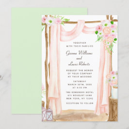Elegant Waterverf Pink Floral Wedding buitenshuis Kaart