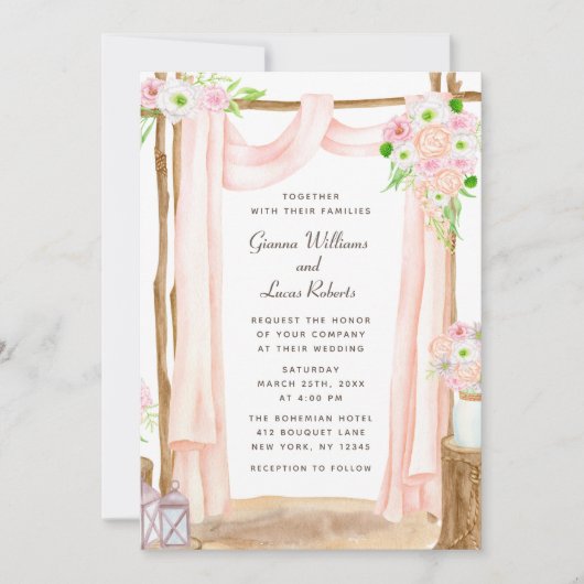 Elegant Waterverf Pink Floral Wedding buitenshuis Kaart (Voorkant)