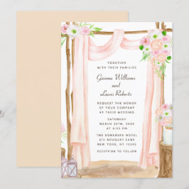 Elegant Waterverf Pink Floral Wedding buitenshuis Kaart