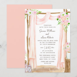 Elegant Waterverf Pink Floral Wedding buitenshuis Kaart