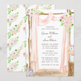 Elegant Waterverf Pink Floral Wedding buitenshuis Kaart