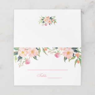 Elegant Waterverf Pink Floral Wedding Place Card Plaatskaartje