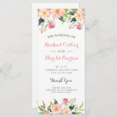 Elegant Waterverf Pink Floral Wedding Programme Programmakaart (Voorkant / Achterkant)