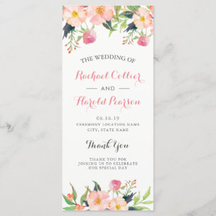 Elegant Waterverf Pink Floral Wedding Programme Programmakaart