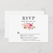 Elegant Waterverf Pink Floral Wedding RSVP Kaartje (Voorkant / Achterkant)