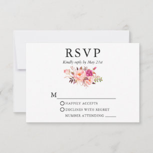 Elegant Waterverf Pink Floral Wedding RSVP Kaartje
