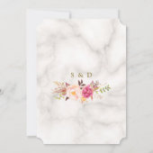 Elegant Waterverf Pink Flowers Marble Wedding Kaart (Achterkant)