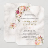 Elegant Waterverf Pink Flowers Marble Wedding Kaart (Voorkant / Achterkant)