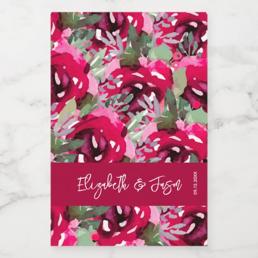 Elegant Waterverf Pink Flowers Wedding Mini Wijn Etiket (Enkel label)
