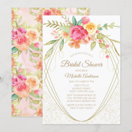 Elegant Waterverf Pink Gold Floral Vrijgezellenfee Kaart