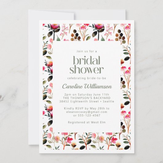 Elegant Waterverf Pink Greenery Vrijgezellenfeest Kaart (Voorkant)