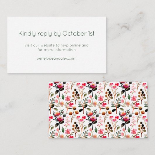 Elegant Waterverf Pink Greenery Wedding RSVP Informatiekaartje (Voorkant / Achterkant)